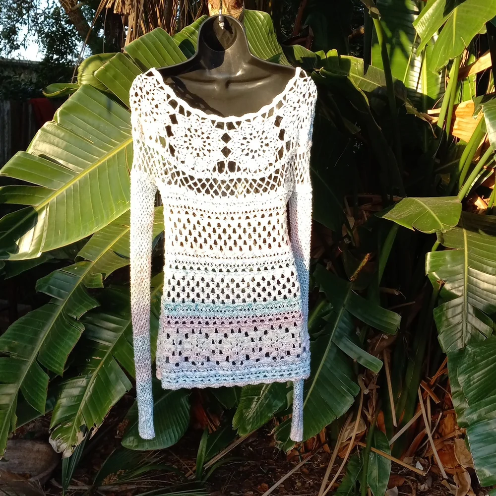 Free People crochet boat neck or off shoulder top